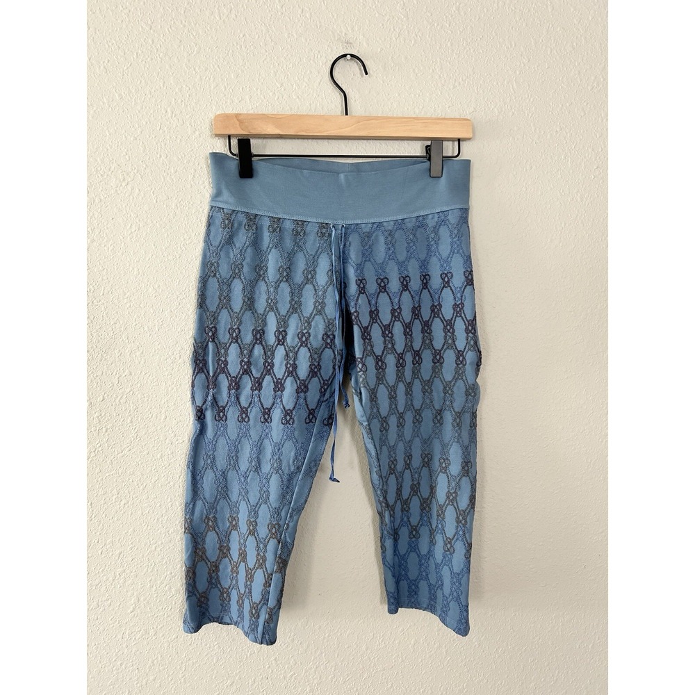 Women's Ohm Embroidered Blue Multicolored Yoga Workout Capris Size 2 Medium